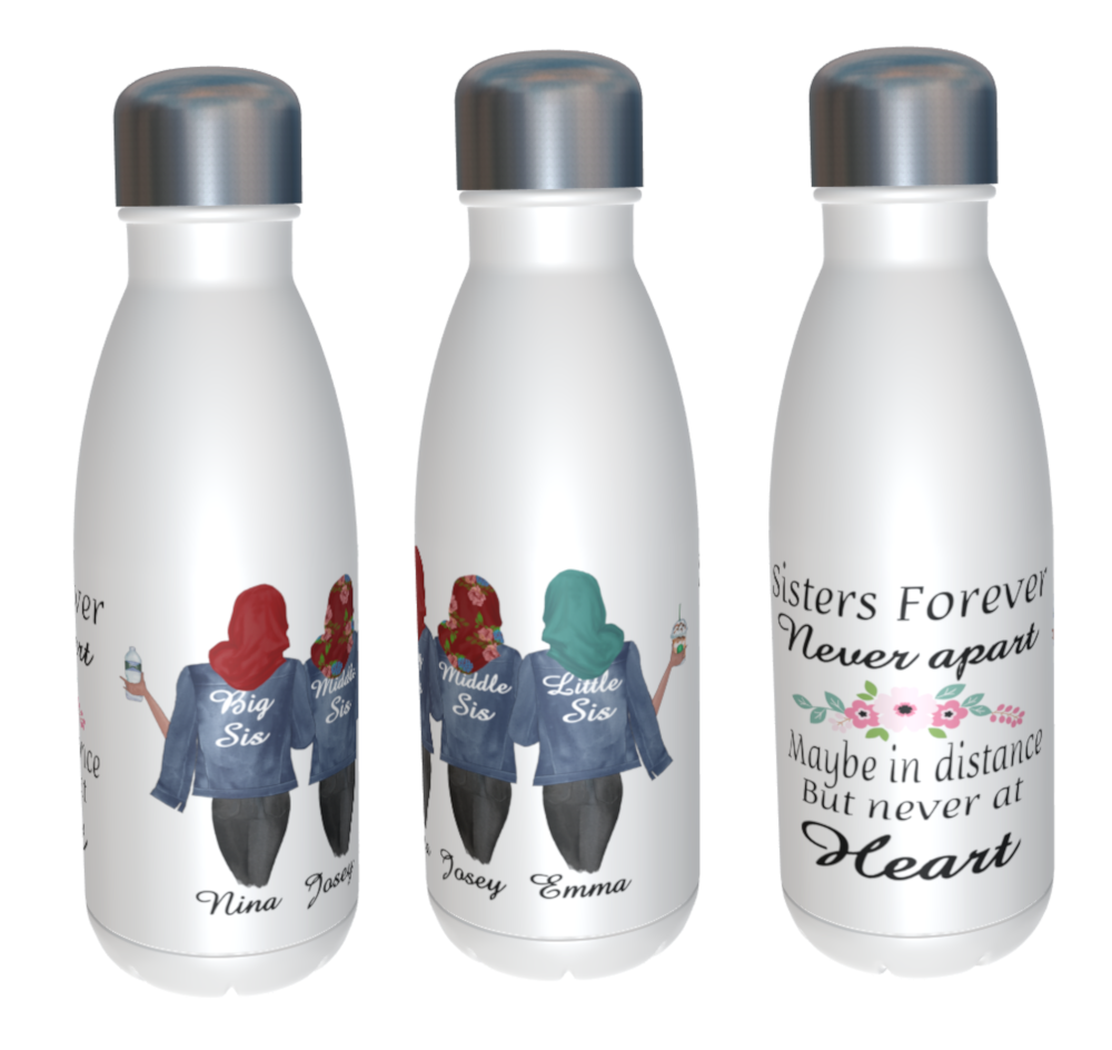 Hijabi Sisters Forever Customised Water Bottle